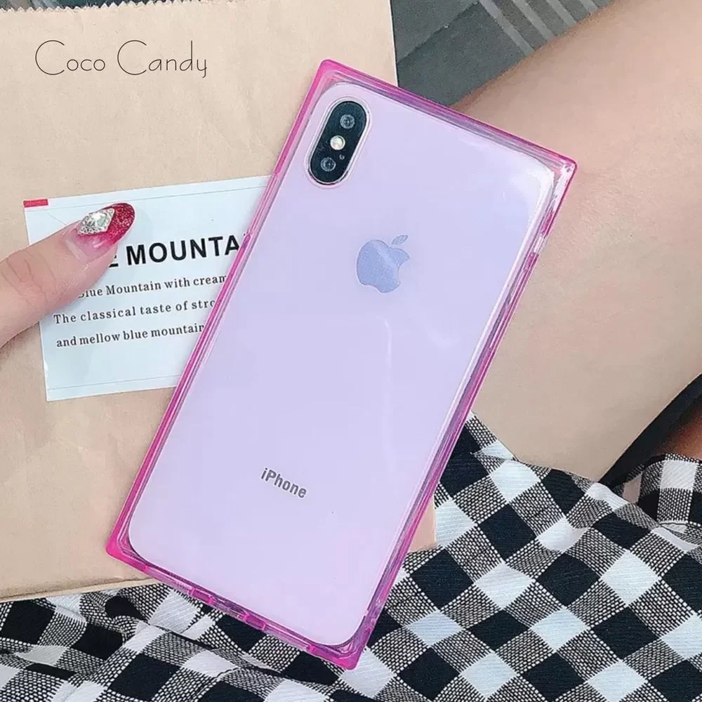 🆕iPhone 6s Plus Pink Transparent Square Silicone Case